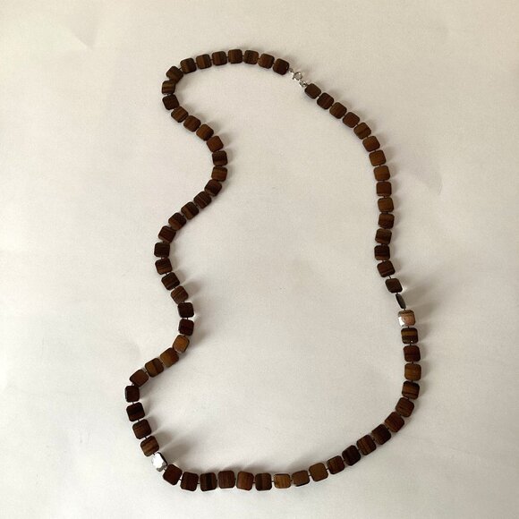 Women's Vintage Fashion Brown Necklace + Clip On Round Earring Set - Picture 5 of 8